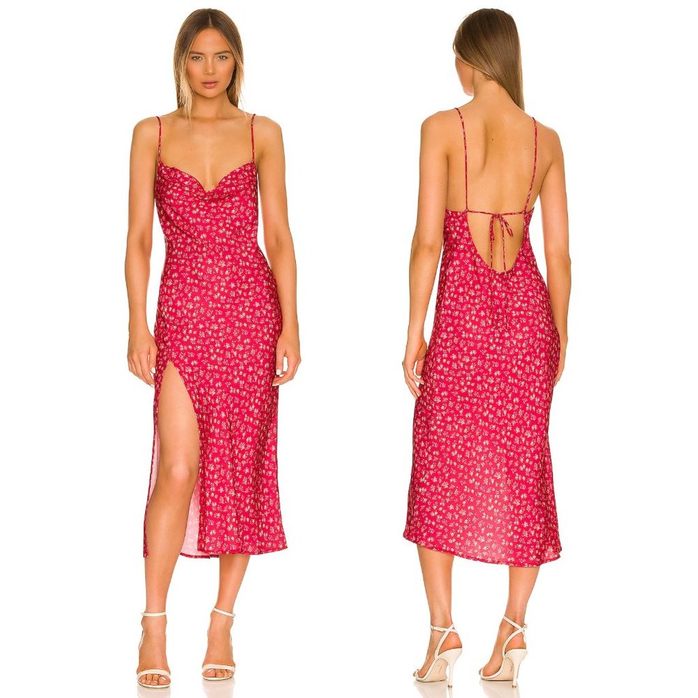 NEW NEVER WORN RESA Madison Maxi Dress in Raspberry Red Pink Satin Midi XS
